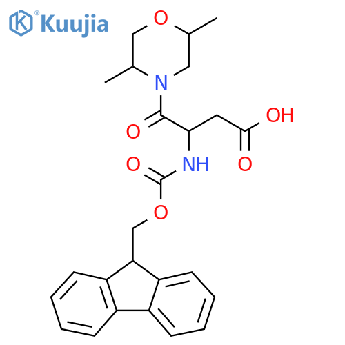 4-(2,5-dimethylmorpholin-4-yl)-3-({(9H-fluoren-9-yl)methoxycarbonyl}amino)-4-oxobutanoic acid structure