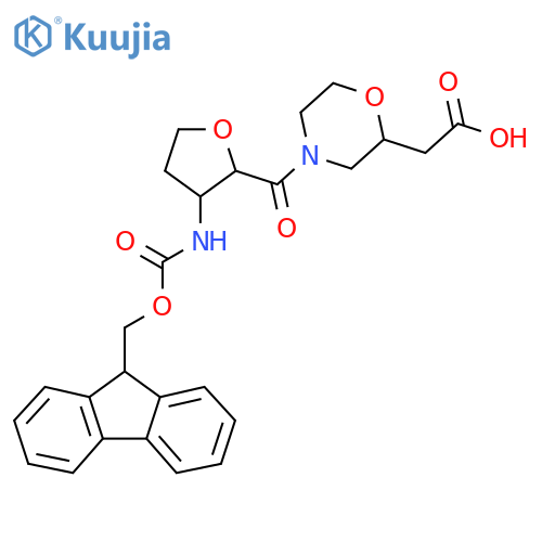 2-{4-3-({(9H-fluoren-9-yl)methoxycarbonyl}amino)oxolane-2-carbonylmorpholin-2-yl}acetic acid structure