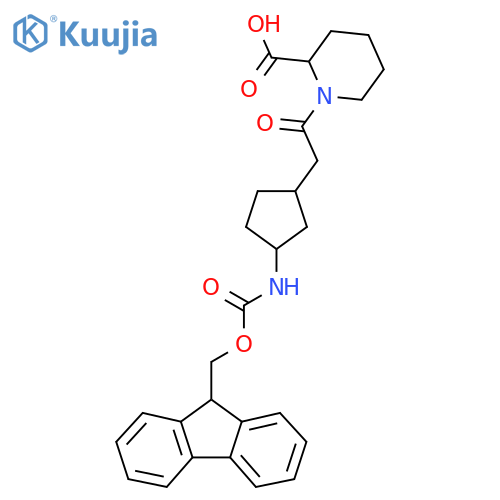 1-{2-3-({(9H-fluoren-9-yl)methoxycarbonyl}amino)cyclopentylacetyl}piperidine-2-carboxylic acid structure