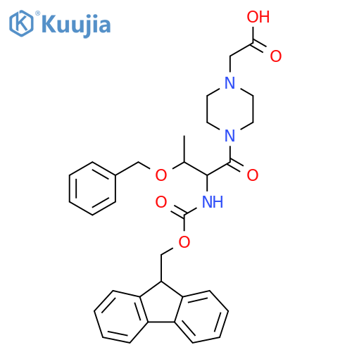 2-{4-3-(benzyloxy)-2-({(9H-fluoren-9-yl)methoxycarbonyl}amino)butanoylpiperazin-1-yl}acetic acid structure