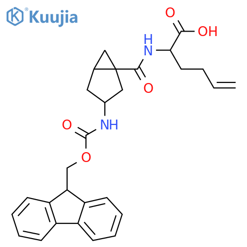 2-{3-({(9H-fluoren-9-yl)methoxycarbonyl}amino)bicyclo3.1.0hexan-1-ylformamido}hex-5-enoic acid structure