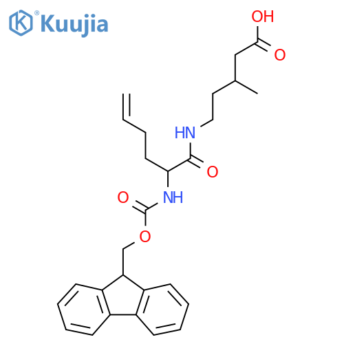 5-2-({(9H-fluoren-9-yl)methoxycarbonyl}amino)hex-5-enamido-3-methylpentanoic acid structure