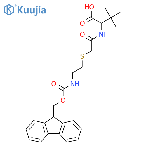 2-(2-{2-({(9H-fluoren-9-yl)methoxycarbonyl}amino)ethylsulfanyl}acetamido)-3,3-dimethylbutanoic acid structure