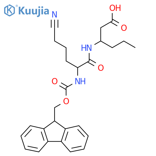 3-5-cyano-2-({(9H-fluoren-9-yl)methoxycarbonyl}amino)pentanamidohexanoic acid structure