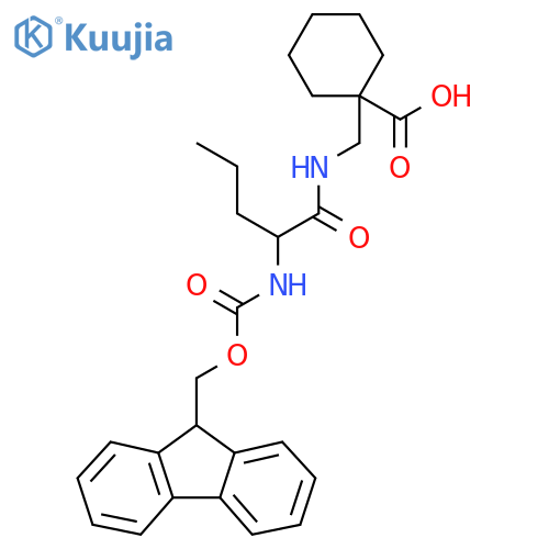 1-{2-({(9H-fluoren-9-yl)methoxycarbonyl}amino)pentanamidomethyl}cyclohexane-1-carboxylic acid structure