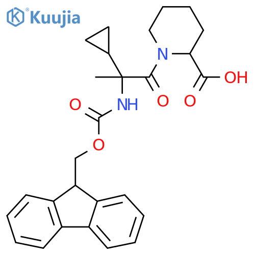 1-2-cyclopropyl-2-({(9H-fluoren-9-yl)methoxycarbonyl}amino)propanoylpiperidine-2-carboxylic acid structure