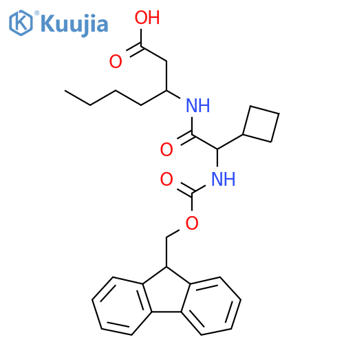 3-2-cyclobutyl-2-({(9H-fluoren-9-yl)methoxycarbonyl}amino)acetamidoheptanoic acid structure