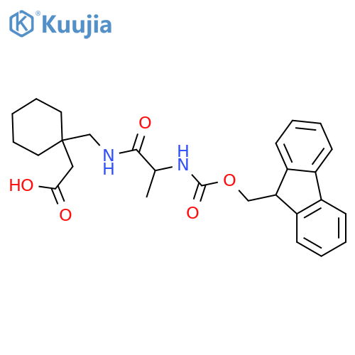 2-(1-{2-({(9H-fluoren-9-yl)methoxycarbonyl}amino)propanamidomethyl}cyclohexyl)acetic acid structure