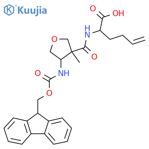 2-{4-({(9H-fluoren-9-yl)methoxycarbonyl}amino)-3-methyloxolan-3-ylformamido}hex-5-enoic acid structure