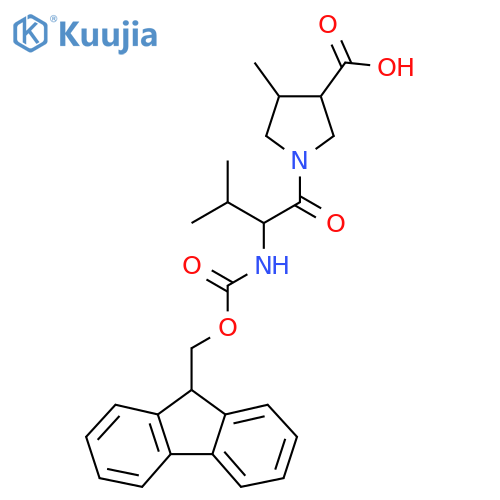 1-2-({(9H-fluoren-9-yl)methoxycarbonyl}amino)-3-methylbutanoyl-4-methylpyrrolidine-3-carboxylic acid structure