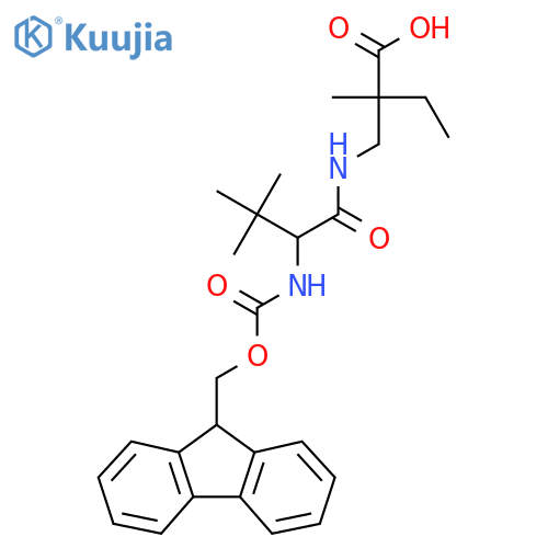 2-{2-({(9H-fluoren-9-yl)methoxycarbonyl}amino)-3,3-dimethylbutanamidomethyl}-2-methylbutanoic acid structure