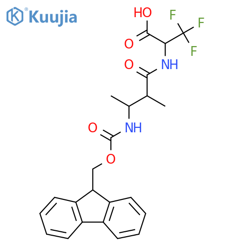 2-3-({(9H-fluoren-9-yl)methoxycarbonyl}amino)-2-methylbutanamido-3,3,3-trifluoropropanoic acid structure