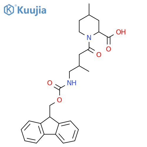 1-4-({(9H-fluoren-9-yl)methoxycarbonyl}amino)-3-methylbutanoyl-4-methylpiperidine-2-carboxylic acid structure