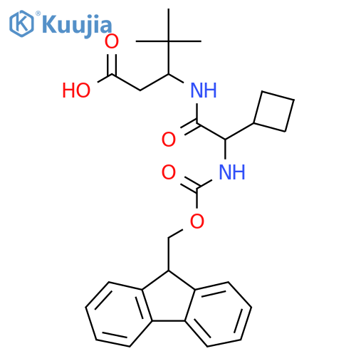 3-2-cyclobutyl-2-({(9H-fluoren-9-yl)methoxycarbonyl}amino)acetamido-4,4-dimethylpentanoic acid structure