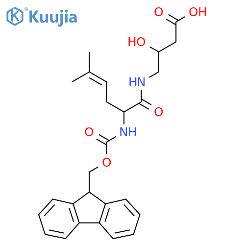 4-2-({(9H-fluoren-9-yl)methoxycarbonyl}amino)-5-methylhex-4-enamido-3-hydroxybutanoic acid structure