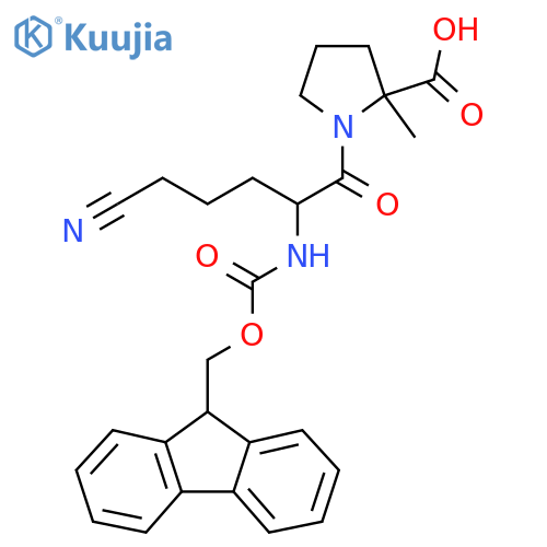 1-5-cyano-2-({(9H-fluoren-9-yl)methoxycarbonyl}amino)pentanoyl-2-methylpyrrolidine-2-carboxylic acid structure
