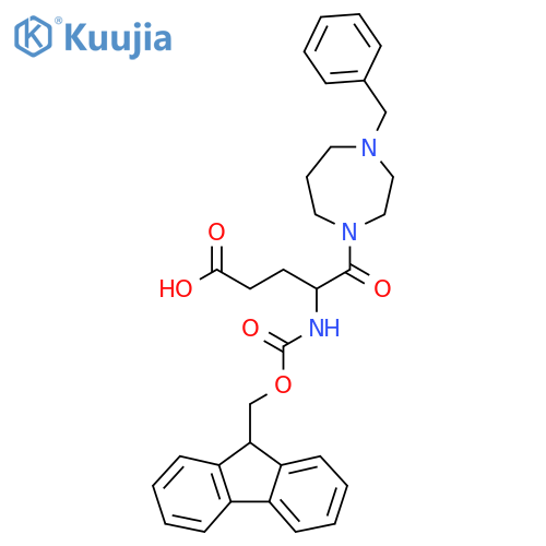 5-(4-benzyl-1,4-diazepan-1-yl)-4-({(9H-fluoren-9-yl)methoxycarbonyl}amino)-5-oxopentanoic acid structure