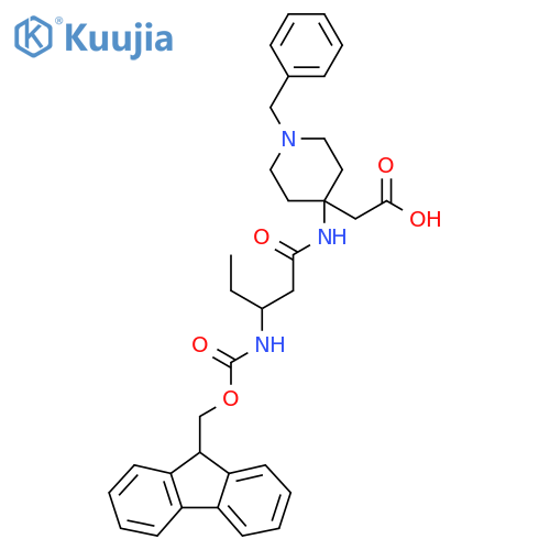 2-{1-benzyl-4-3-({(9H-fluoren-9-yl)methoxycarbonyl}amino)pentanamidopiperidin-4-yl}acetic acid structure