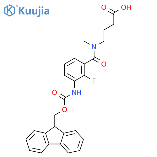 4-{1-3-({(9H-fluoren-9-yl)methoxycarbonyl}amino)-2-fluorophenyl-N-methylformamido}butanoic acid structure