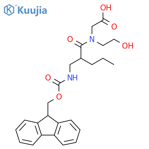 2-{2-({(9H-fluoren-9-yl)methoxycarbonyl}amino)methyl-N-(2-hydroxyethyl)pentanamido}acetic acid structure