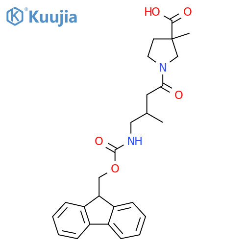 1-4-({(9H-fluoren-9-yl)methoxycarbonyl}amino)-3-methylbutanoyl-3-methylpyrrolidine-3-carboxylic acid structure