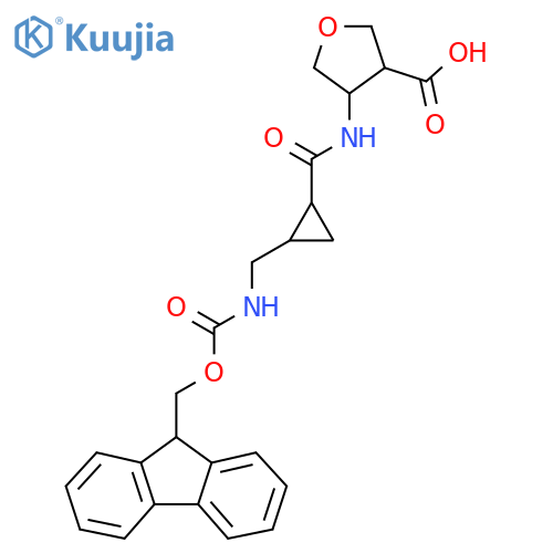 4-{2-({(9H-fluoren-9-yl)methoxycarbonyl}amino)methylcyclopropaneamido}oxolane-3-carboxylic acid structure