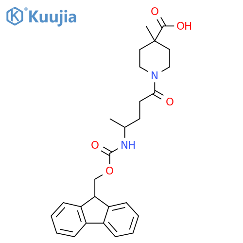 1-4-({(9H-fluoren-9-yl)methoxycarbonyl}amino)pentanoyl-4-methylpiperidine-4-carboxylic acid structure