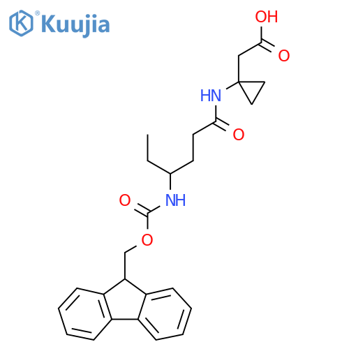 2-{1-4-({(9H-fluoren-9-yl)methoxycarbonyl}amino)hexanamidocyclopropyl}acetic acid structure
