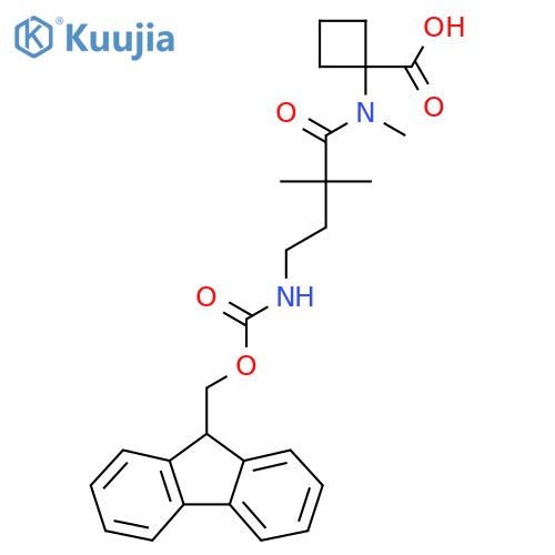 1-4-({(9H-fluoren-9-yl)methoxycarbonyl}amino)-N,2,2-trimethylbutanamidocyclobutane-1-carboxylic acid structure