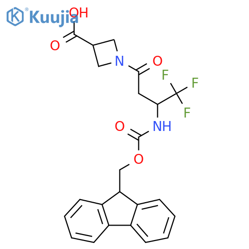 1-3-({(9H-fluoren-9-yl)methoxycarbonyl}amino)-4,4,4-trifluorobutanoylazetidine-3-carboxylic acid structure
