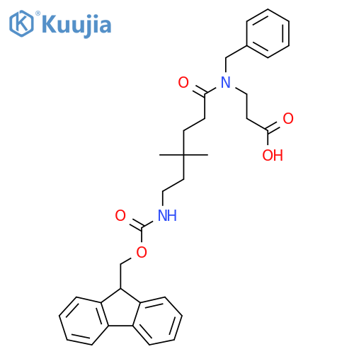 3-N-benzyl-6-({(9H-fluoren-9-yl)methoxycarbonyl}amino)-4,4-dimethylhexanamidopropanoic acid structure