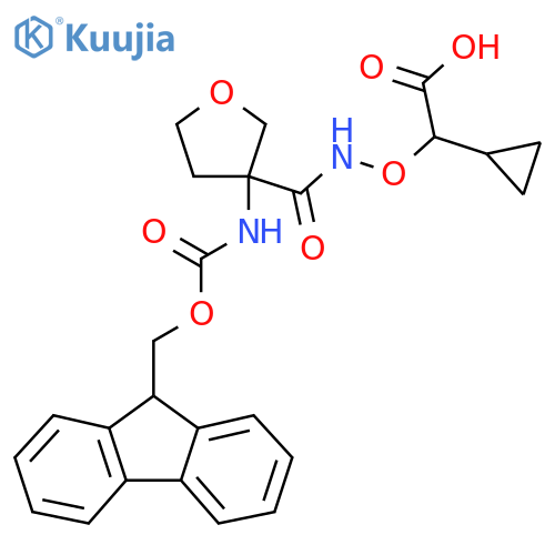 2-cyclopropyl-2-({3-({(9H-fluoren-9-yl)methoxycarbonyl}amino)oxolan-3-ylformamido}oxy)acetic acid structure