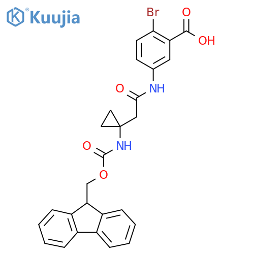 2-bromo-5-{2-1-({(9H-fluoren-9-yl)methoxycarbonyl}amino)cyclopropylacetamido}benzoic acid structure
