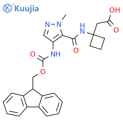 2-{1-4-({(9H-fluoren-9-yl)methoxycarbonyl}amino)-1-methyl-1H-pyrazole-5-amidocyclobutyl}acetic acid structure
