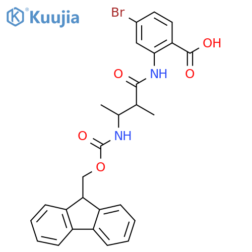 4-bromo-2-3-({(9H-fluoren-9-yl)methoxycarbonyl}amino)-2-methylbutanamidobenzoic acid structure