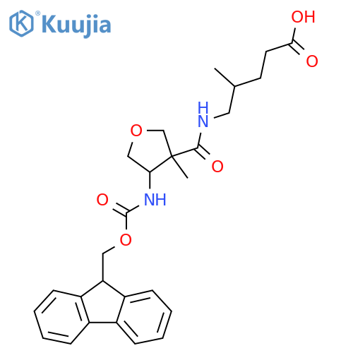 5-{4-({(9H-fluoren-9-yl)methoxycarbonyl}amino)-3-methyloxolan-3-ylformamido}-4-methylpentanoic acid structure