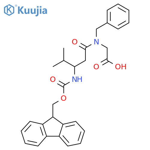 2-N-benzyl-3-({(9H-fluoren-9-yl)methoxycarbonyl}amino)-4-methylpentanamidoacetic acid structure