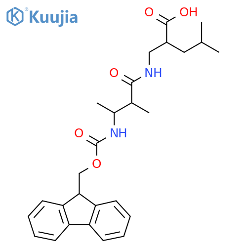 2-{3-({(9H-fluoren-9-yl)methoxycarbonyl}amino)-2-methylbutanamidomethyl}-4-methylpentanoic acid structure