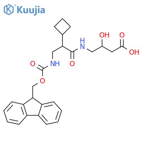 4-2-cyclobutyl-3-({(9H-fluoren-9-yl)methoxycarbonyl}amino)propanamido-3-hydroxybutanoic acid structure