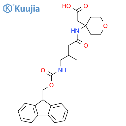 2-{4-4-({(9H-fluoren-9-yl)methoxycarbonyl}amino)-3-methylbutanamidooxan-4-yl}acetic acid structure