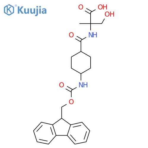2-{4-({(9H-fluoren-9-yl)methoxycarbonyl}amino)cyclohexylformamido}-3-hydroxy-2-methylpropanoic acid structure