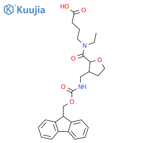 4-(N-ethyl-1-{3-({(9H-fluoren-9-yl)methoxycarbonyl}amino)methyloxolan-2-yl}formamido)butanoic acid structure