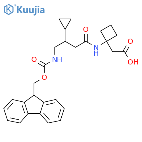 2-{1-3-cyclopropyl-4-({(9H-fluoren-9-yl)methoxycarbonyl}amino)butanamidocyclobutyl}acetic acid structure