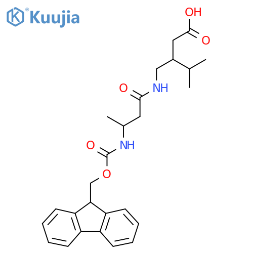 3-{3-({(9H-fluoren-9-yl)methoxycarbonyl}amino)butanamidomethyl}-4-methylpentanoic acid structure