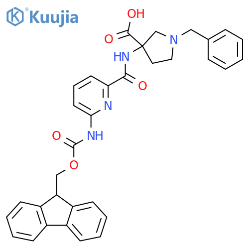 1-benzyl-3-6-({(9H-fluoren-9-yl)methoxycarbonyl}amino)pyridine-2-amidopyrrolidine-3-carboxylic acid structure