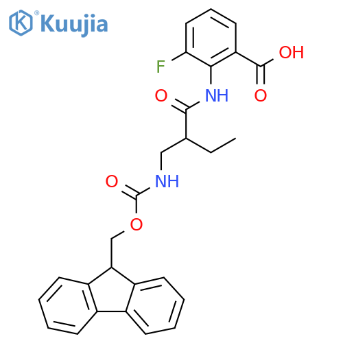 2-{2-({(9H-fluoren-9-yl)methoxycarbonyl}amino)methylbutanamido}-3-fluorobenzoic acid structure
