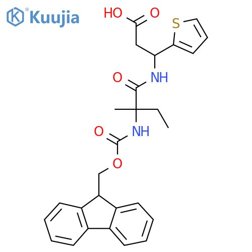 3-2-({(9H-fluoren-9-yl)methoxycarbonyl}amino)-2-methylbutanamido-3-(thiophen-2-yl)propanoic acid structure