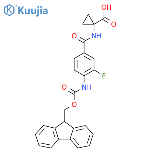 1-4-({(9H-fluoren-9-yl)methoxycarbonyl}amino)-3-fluorobenzamidocyclopropane-1-carboxylic acid structure