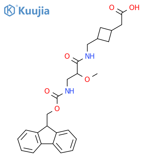 2-(3-{3-({(9H-fluoren-9-yl)methoxycarbonyl}amino)-2-methoxypropanamidomethyl}cyclobutyl)acetic acid structure