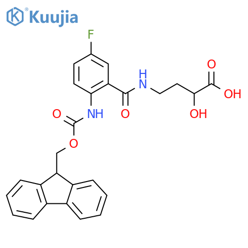4-{2-({(9H-fluoren-9-yl)methoxycarbonyl}amino)-5-fluorophenylformamido}-2-hydroxybutanoic acid structure